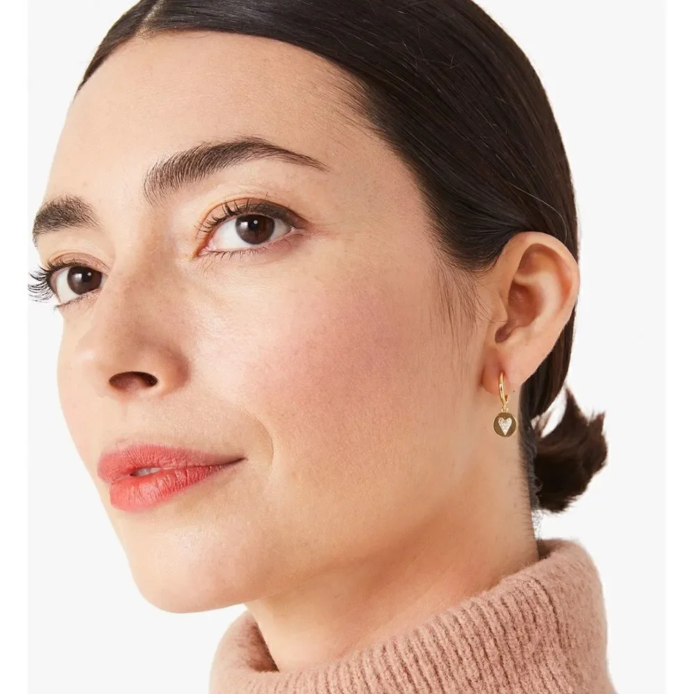 NWT Kate Spade pave heart and butterfly mist matched Huggies drop earrings J